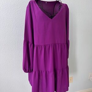Purple V-Neck Tiered Dress
